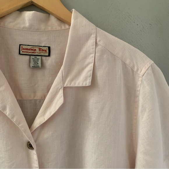 Jamaica Bay Pale Pink Button-Up Linen Women's Top - Picture 2 of 6